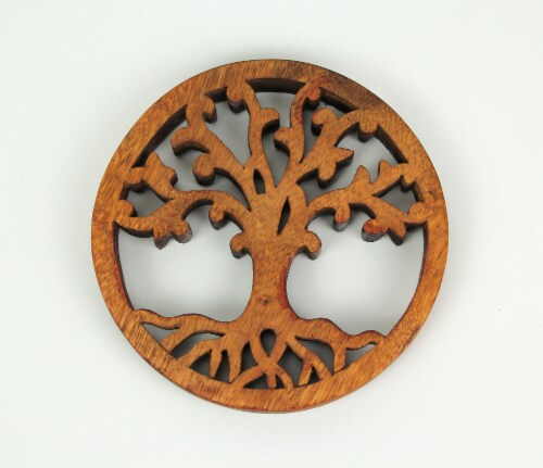Hand Carved Mahogany Tree Of Life Wood Wall Plaque Perspective: top
