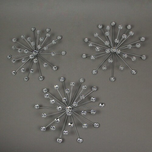 Jeweled 3D Bursting Star Wall Sculpture Set of 3 - Silver Perspective: top