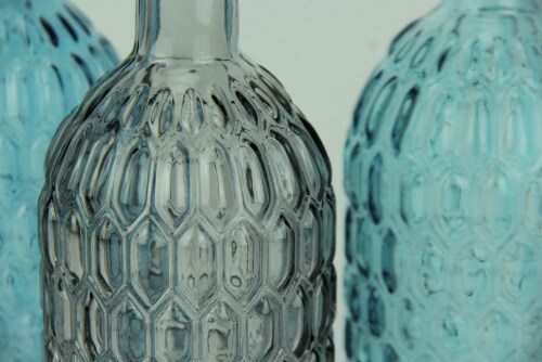 Blue Green and Grey Decorative Textured Glass Bottles Set of 3 Perspective: top