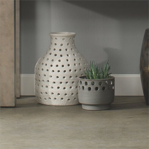 Jamie Young Co Small Coastal Ceramic Porous Vase in Matte White Perspective: top