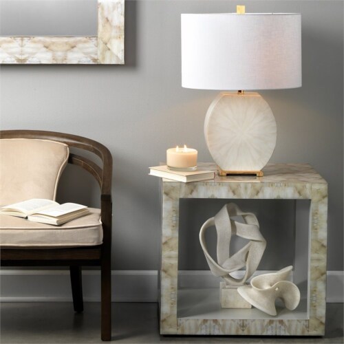 Jamie Young Co Radiant Modern Wood/Linen Table Lamp in Cream Horn/White Perspective: top