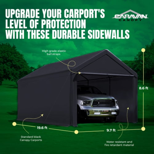 Caravan Canopy Domain 20x10 Foot Carport Tent Sidewalls, Black (Sidewalls Only) Perspective: top