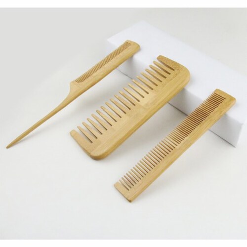 Natural Wood Hair Brush with Wooden Bristles Massage Scalp Comb and Wood Beard Comb 6pcs Perspective: top