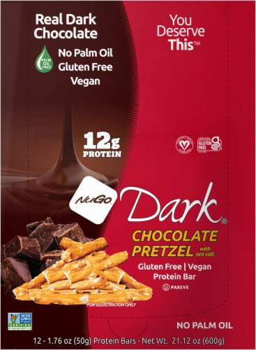 NuGo® Dark® Chocolate Pretzel with Sea Salt Gluten Free Vegan Protein Bars Perspective: top