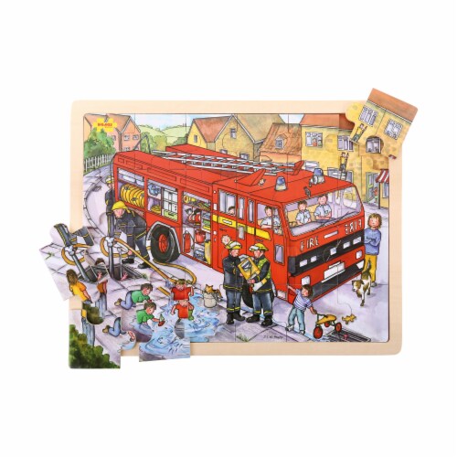 Bigjigs Toys Wooden Fire Engine Tray Puzzle Perspective: top