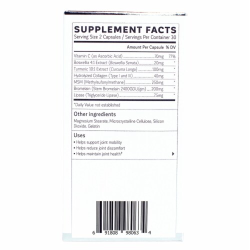 Kalaya Naturals 7X Joint Support Supplement 60 Capsules Perspective: top