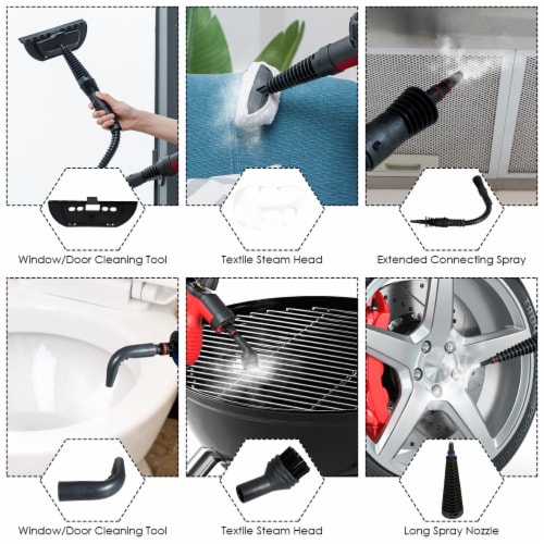 Costway Multifunction Portable Steamer Household Steam Cleaner 1050W W/Attachments Red Perspective: top