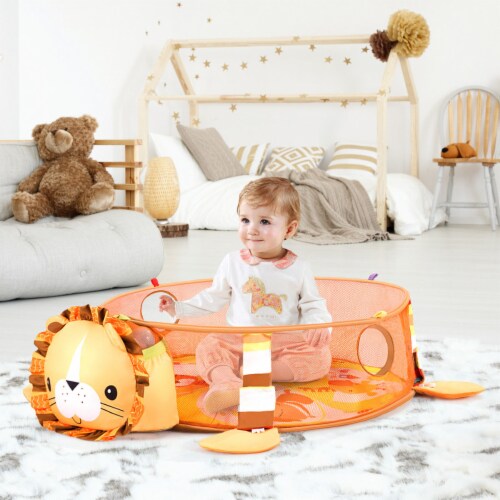Costway 3 in 1 Cartoon Lion Baby Infant Activity Gym Play Mat w Hanging Toys Ocean Ball Perspective: top