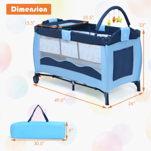 Blue Baby Crib Playpen Playard Pack Travel Infant Bassinet Bed Foldable Perspective: top