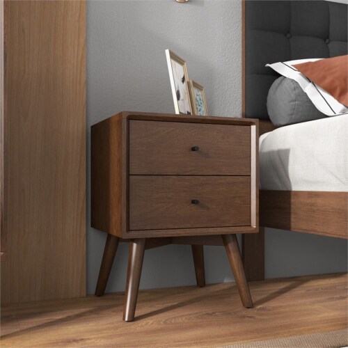 Francesca Mid Century Modern Walnut Nightstand Bed Side Tables