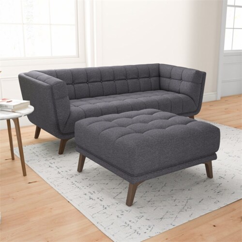 Allen Mid-Century Modern Ottoman Fabric in Dark Gray Perspective: top