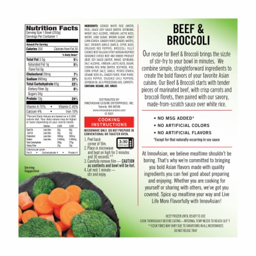 InnovAsian Cuisine Beef & Broccoli Rice Bowl Frozen Meal Perspective: top