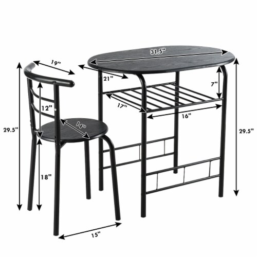 Gymax 3 Piece Dining Set Home Kitchen Furniture Table and 2 Chairs Black Perspective: top