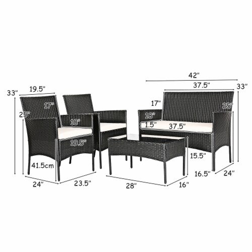 Costway 4PCS Patio Rattan Furniture Set Cushioned Sofa Coffee Table Backyard Porch White Perspective: top