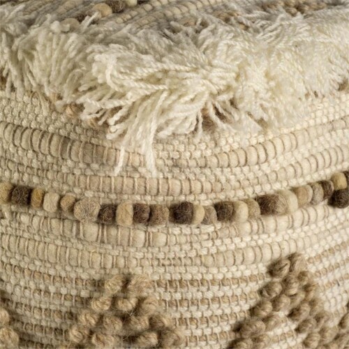 Beige And Brown Wool Square Pouf With Cotton And Felt Popcorn Stitch Beige And Brown Wool Square Pouf With Cotton And Felt Popcorn Stitch