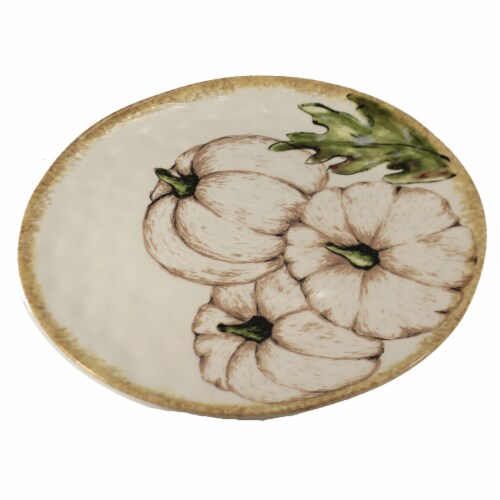 Tabletop Fall Harvest Round Platter Ceramic Autumn Pumpkins Er66928 Perspective: top