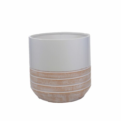 Home Decor White & Terracotta Stripe Planters Metal Enamel Indoor Cb173709 Perspective: top