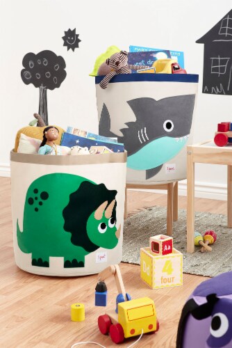 3 Sprouts Canvas Storage Bin - Laundry and Toy Basket for Baby and Kids - Dinosaur Perspective: top