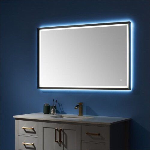 Vinnova Como 48 LED Lit Accent Bathroom Vanity Wall Mirror in Silver Perspective: top