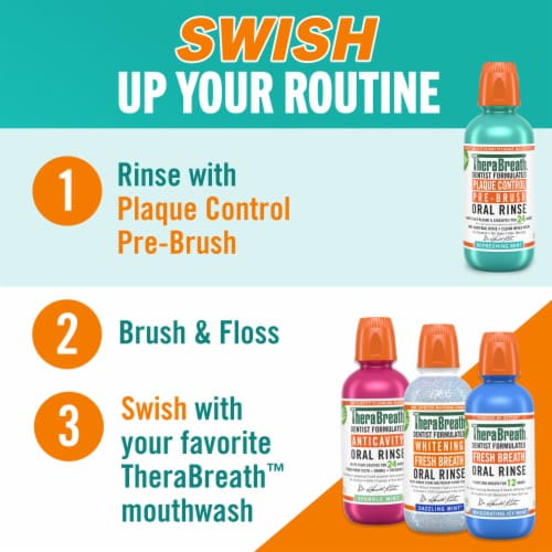 TheraBreath Plaque Control Pre-Brush Refreshing Mint Flavor Oral Rinse Perspective: top