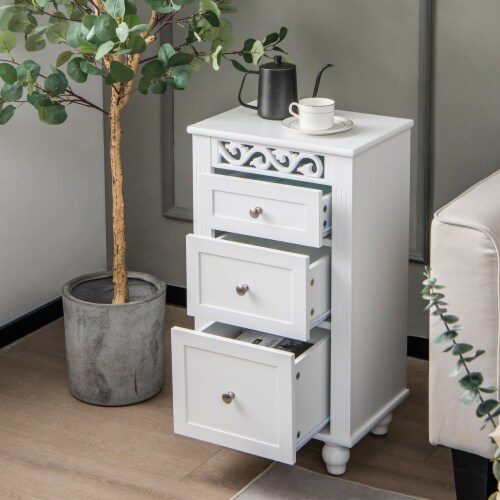 Bathroom Floor Cabinet Storage Organizer Nightstand Carved Design w/ 3 Drawers Perspective: top