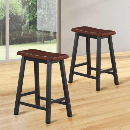 Gymax Set of 2 Bar Stools 24''H Saddle Seat Pub Chair Home Kitchen Dining Room Brown Perspective: top