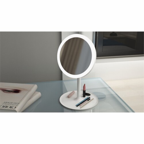 Fancy Bath Outlet LED Table Top Light Up Plastic Mirror in White Perspective: top
