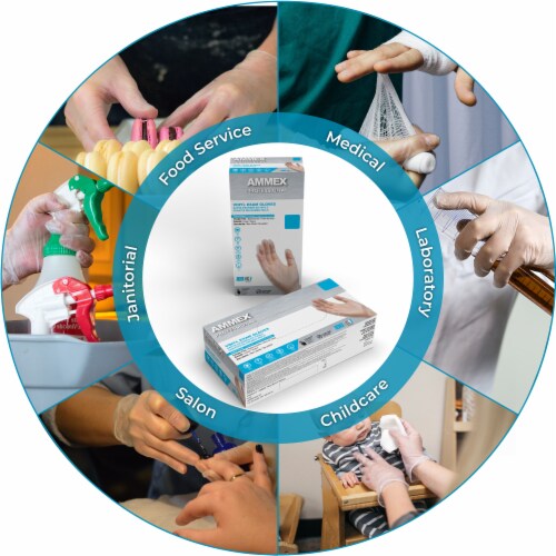 AMMEX Vinyl, Latex & Powder Free, Medical Disposable Gloves, Medium, Clear, 100/Box (2-Pack) Perspective: top