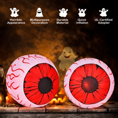 Costway 2 Pack 3 FT Halloween Inflatable Eyeballs w/ Air Blower & Red LED Lights Perspective: top