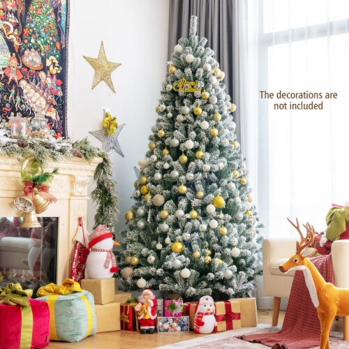 7ft Prelit Snow Flocked Hinged Christmas Tree w/1116 Tips & Metal