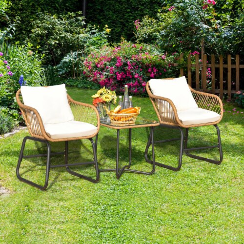 3PCS Patio Rattan Bistro Set All Weather Cushioned Chair Table White 1 unit King Soopers