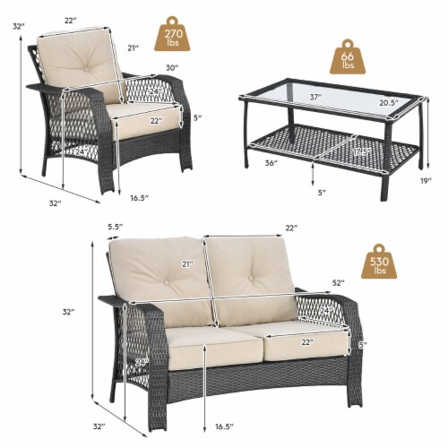 Costway 4PCS Patio Wicker Furniture Set Loveseat Sofa Coffee Table W/ Cushion Perspective: top