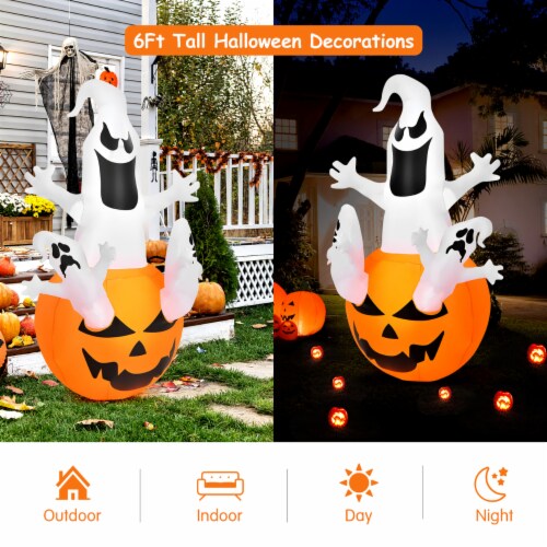 Costway 6FT Halloween Inflatable Ghost Pumpkin-Halloween Blow Up Yard ...