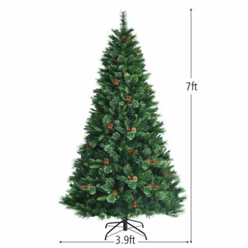 Costway 7ft Prelit Hinged Artificial Christmas Tree w/ Pine Cones