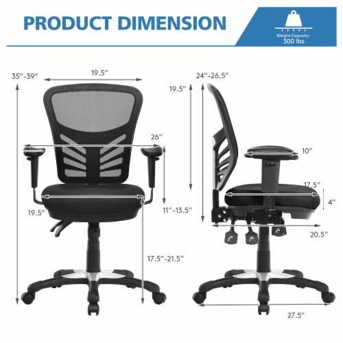 Costway Mesh Office Chair 3-Paddle Computer Desk Chair w/ Adjustable Seat Black Perspective: top