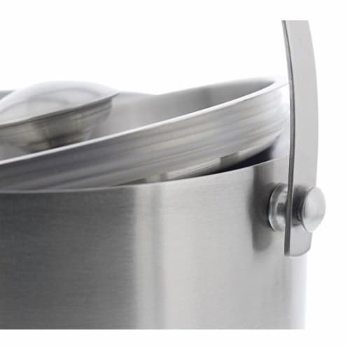 Insulated Stainless Steel Ice Bucket with Scoop, Lid and Handle (6.6 x 7.5 in) Perspective: top