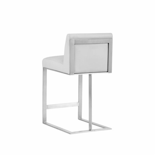 Sunpan Dean 26  Modern Leather Counter Stool in Stainless Steel/Cantina White Perspective: top