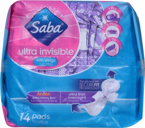 Saba® Ultra Invisible™ Extra Heavy Flow Ultra Thin Overnight with Wings Maxi Pads Perspective: top