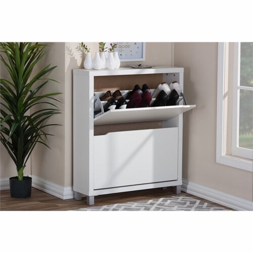 Bowery Hill Modern 2 Shelf Shoe Storage Cabinet in White Perspective: top