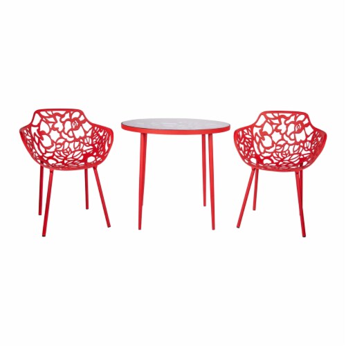 LeisureMod Devon Modern Glass Top Aluminum Base Outdoor 31.1  Bistro Red Table Perspective: top
