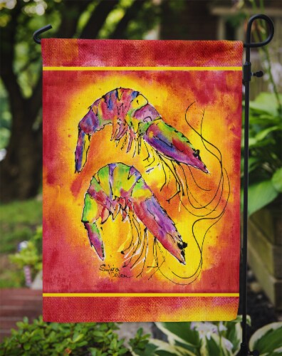 Carolines Treasures 8378GF Bright Shrimp on Red Garden Flag Perspective: top