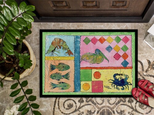 Carolines Treasures 8104-MAT Blue Heron Doormat 18x27 Perspective: top