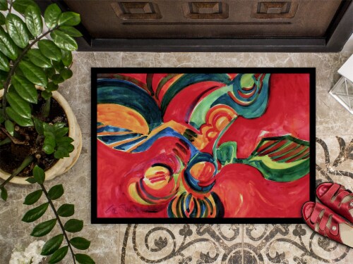Carolines Treasures  6043MAT Red Flowers and berries Indoor or Outdoor Mat 18x27 Perspective: top