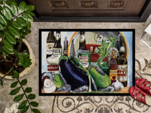 Carolines Treasures 1007JMAT Eggplant and New Orleans Beers Doormat 24x36 Perspective: top