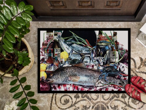 Carolines Treasures 1001JMAT Fish and Beers from New Orleans Doormat 24x36 Perspective: top