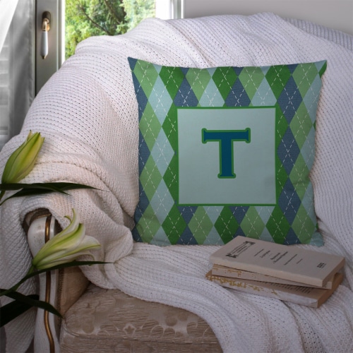 Letter T Initial Monogram Blue Argoyle Fabric Decorative Pillow 14Hx14W City Market