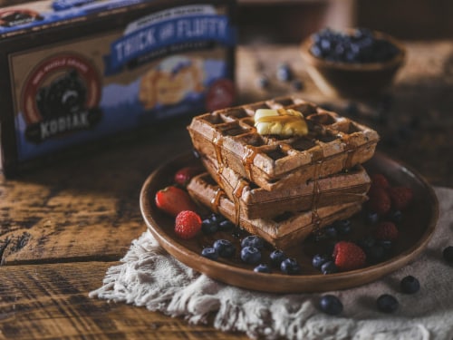 Kodiak Protein-Packed Blueberry Thick and Fluffy Frozen Power Waffles with 10g Protein Perspective: top