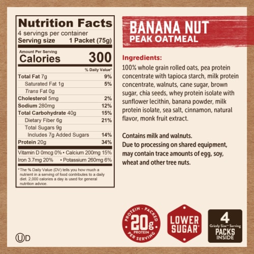 Kodiak® Peak™ Banana Nut Lower Sugar Protein Instant Oatmeal Perspective: top