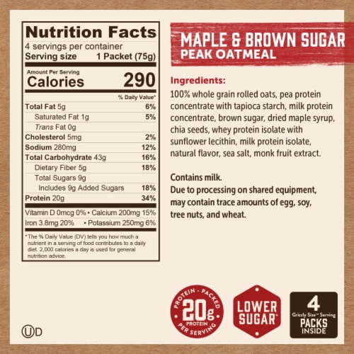 Kodiak Peak™ Maple & Brown Sugar Lower Sugar Protein Instant Oatmeal Perspective: top