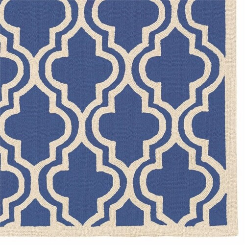 Bowery Hill 96 x 120 Transitional Wool Hand Hooked Wool Rug in Navy/Blue Perspective: top